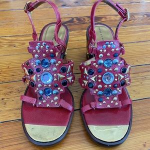 Marc Jacobs sandals shoes red studded goat ruby
